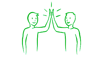 Zwei Personen geben sich ein High-Five. Alle Elemente sind gezeichnete, grüne Outlines.