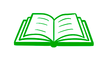 Ein aufgeklapptes Buch ist zu sehen. Alle Elemente sind gezeichnete, grüne Outlines.